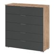 Aditio Wide Chest - 5 Drawer - Sonoma Oak & Metallic Dark Grey