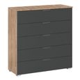 Aditio Wide Chest - 5 Drawer - Sonoma Oak & Metallic Dark Grey
