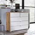 Rauch Erimo 3+2 Drawer Chest - Artisan Oak and Crystal White Glass