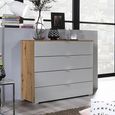 Rauch Erimo 4 Drawer Chest - Artisan Oak and Silk Grey Glass