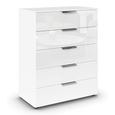 Rauch Flipp 5 Drawer Chest with Adjustable Height - Alpine White and White Glass