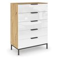 Rauch Flipp 5 Drawer Chest with Metal Base - Artisan Oak and White Glass