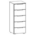 Rauch Flipp 5 Drawer Tall Chest with Adjustable Height - Alpine White and White Glass