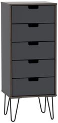 Shanghai Graphite 5 Drawer Narrow Chest with Hairpin Legs