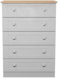 Sussex Grey and Oak Effect 5 Drawer Chest