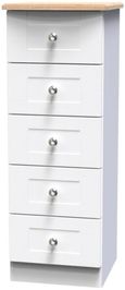 Sussex White and Oak Effect 5 Drawer Narrow Chest