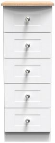 Sussex White and Oak Effect 5 Drawer Narrow Chest