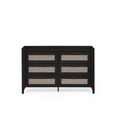 Sydney Chest of Drawers - 6 Drawer - Wide - Black and Faux Rattan