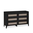 Sydney Chest of Drawers - 6 Drawer - Wide - Black and Faux Rattan