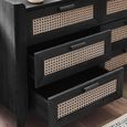 Sydney Chest of Drawers - 6 Drawer - Wide - Black and Faux Rattan