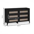 Sydney Chest of Drawers - 6 Drawer - Wide - Black and Faux Rattan