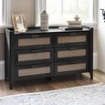 Sydney Chest of Drawers - 6 Drawer - Wide - Black and Faux Rattan