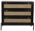 Tapola Black Wood and Rattan 3 Drawer Small Chest