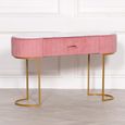 Upholstered Dressing Table - Pink Velvet - Curved - 1 Drawer