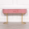 Upholstered Dressing Table - Pink Velvet - Curved - 1 Drawer
