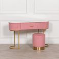 Upholstered Dressing Table - Pink Velvet - Curved - 1 Drawer