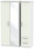 Knightsbridge Cashmere Matt and White 3 Door Combi Wardrobe - 1 Mirror and RHF 2 Drawers