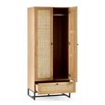Padstow Double Wardrobe - 2 Door - 1 Drawer - Oak and Rattan