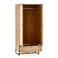 Padstow Double Wardrobe - 2 Door - 1 Drawer - Oak and Rattan