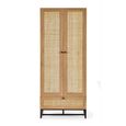 Padstow Double Wardrobe - 2 Door - 1 Drawer - Oak and Rattan