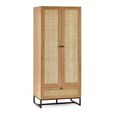 Padstow Double Wardrobe - 2 Door - 1 Drawer - Oak and Rattan