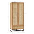 Padstow Double Wardrobe - 2 Door - 1 Drawer - Oak and Rattan