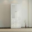 Pembroke White Gloss 2 Door Combi Wardrobe - 1 Mirror RHF 3 Drawers