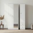 Pembroke White Gloss 3 Door Tall Combi Wardrobe - 1 Mirror and RHF 2 Drawers