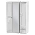 Pembroke White Gloss 3 Door Tall Combi Wardrobe - 1 Mirror and RHF 2 Drawers