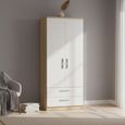 Knightsbridge White Gloss and Light Oak 2 Door 2 Drawer Double Wardrobe