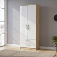 Knightsbridge White Gloss and Light Oak 2 Door 2 Drawer Tall Wardrobe