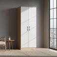 Knightsbridge White Gloss and Light Oak 2 Door Plain Tall Wardrobe