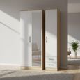 Knightsbridge White Gloss and Light Oak 3 Door Tall Combi Wardrobe - 1 Mirror and RHF 2 Drawers