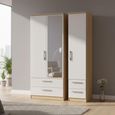 Knightsbridge White Gloss and Light Oak 3 Door Tall Combi Wardrobe - 1 Mirror