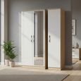 Knightsbridge White Gloss and Light Oak 3 Door Triple Wardrobe - 1 Mirror