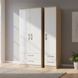 Knightsbridge White Gloss and Light Oak 3 Door Triple Wardrobe - 4 Drawers