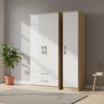 Knightsbridge White Gloss and Light Oak 3 Door Triple Wardrobe - LHF 2 Drawers