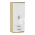 Knightsbridge White Gloss and Light Oak 2 Door 2 Drawer Double Wardrobe