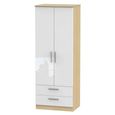 Knightsbridge White Gloss and Light Oak 2 Door 2 Drawer Tall Wardrobe