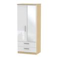 Knightsbridge White Gloss and Light Oak 2 Door Combi Wardrobe - 1 Mirror