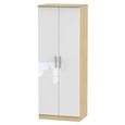 Knightsbridge White Gloss and Light Oak 2 Door Plain Tall Wardrobe