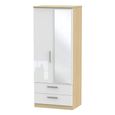 Knightsbridge White Gloss and Light Oak 2 Door Tall Combi Wardrobe - 1 Mirror