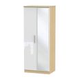 Knightsbridge White Gloss and Light Oak 2 Door Wardrobe - 1 Mirror