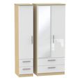 Knightsbridge White Gloss and Light Oak 3 Door Combi Wardrobe - 1 Mirror