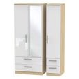 Knightsbridge White Gloss and Light Oak 3 Door Combi Wardrobe - 1 Mirror