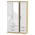 Knightsbridge White Gloss and Light Oak 3 Door Tall Combi Wardrobe - 1 Mirror