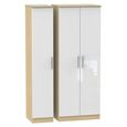 Knightsbridge White Gloss and Light Oak 3 Door Tall Triple Wardrobe