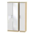 Knightsbridge White Gloss and Light Oak 3 Door Tall Triple Wardrobe - 1 Mirror