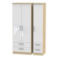 Knightsbridge White Gloss and Light Oak 3 Door Tall Triple Wardrobe - 4 Drawers