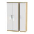 Knightsbridge White Gloss and Light Oak 3 Door Triple Wardrobe
